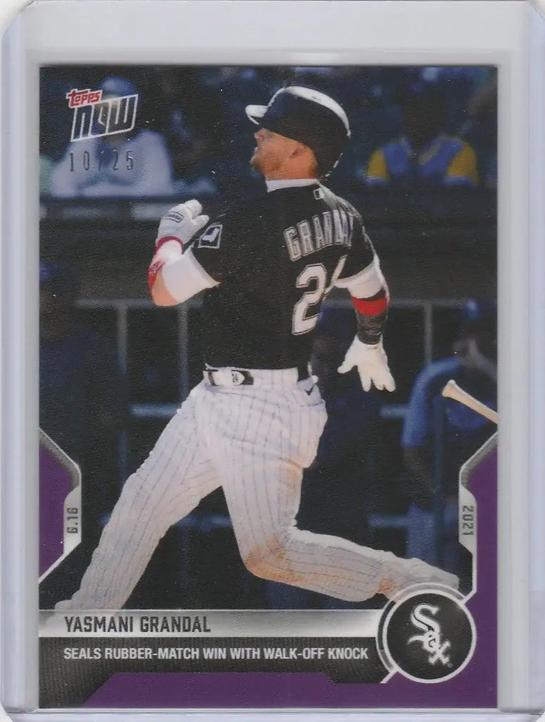 Yasmani Grandal Chicago White Sox card 24 mid-swing from 2021 Topps Now Parallel