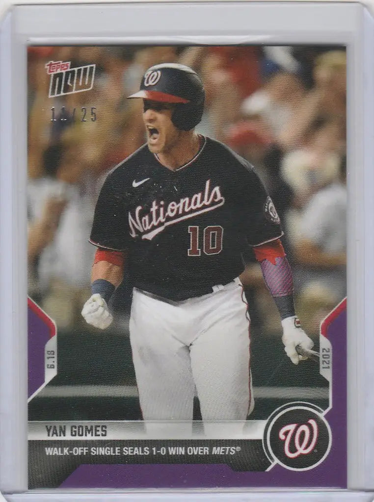 Baseball card of Yan Gomes in batting stance for Washington Nationals 11/25 parallel