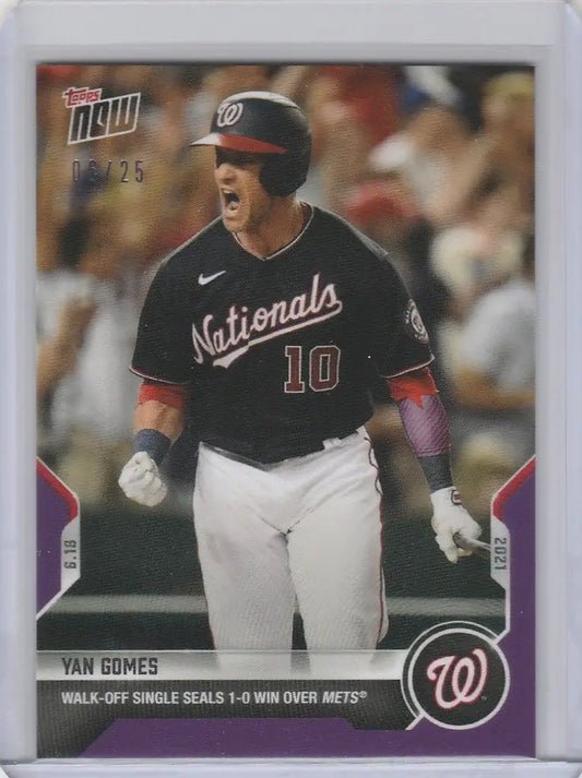 Baseball card of Yan Gomes in batting stance for Washington Nationals 2021 Topps Now