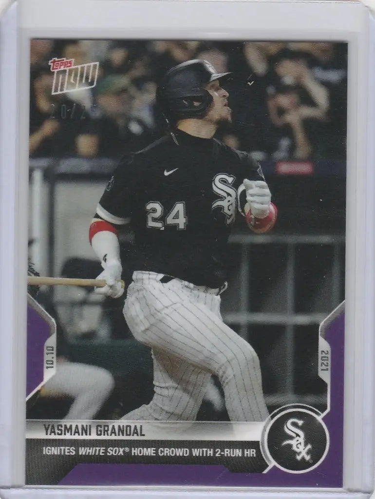 Baseball card of Yasmani Grandal Chicago White Sox player swinging bat jersey 24