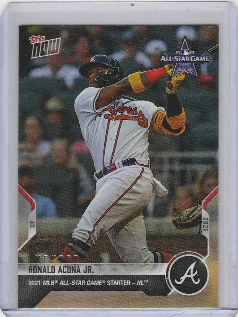 Baseball card of Ronald Acuna Atlanta Braves mid-swing during All-Star Game
