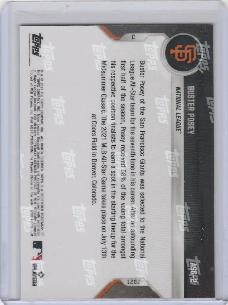 Baseball trading card back featuring Buster Posey San Francisco Giants statistics