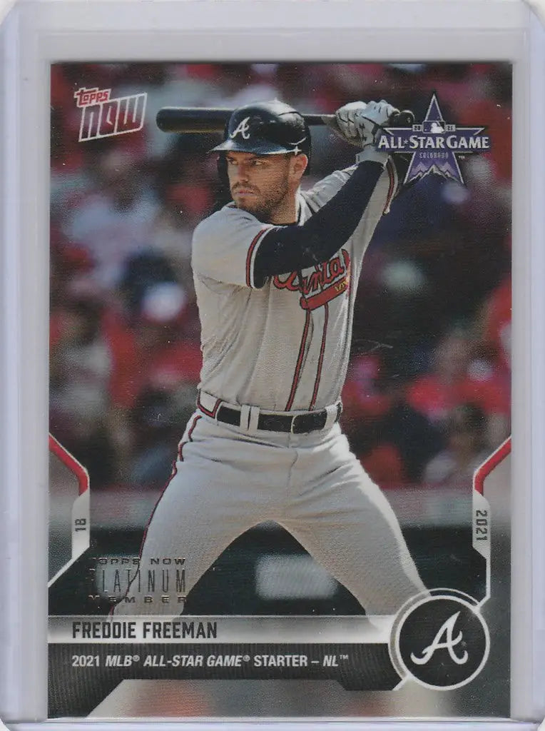 Baseball card of Freddie Freeman Atlanta Braves in batting stance for Star Game