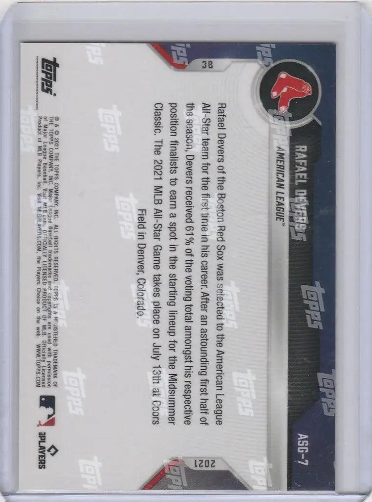 Back of 2021 Topps Now Platinum All Star Game #ASG-7 Rafael Devers Boston Red Sox card