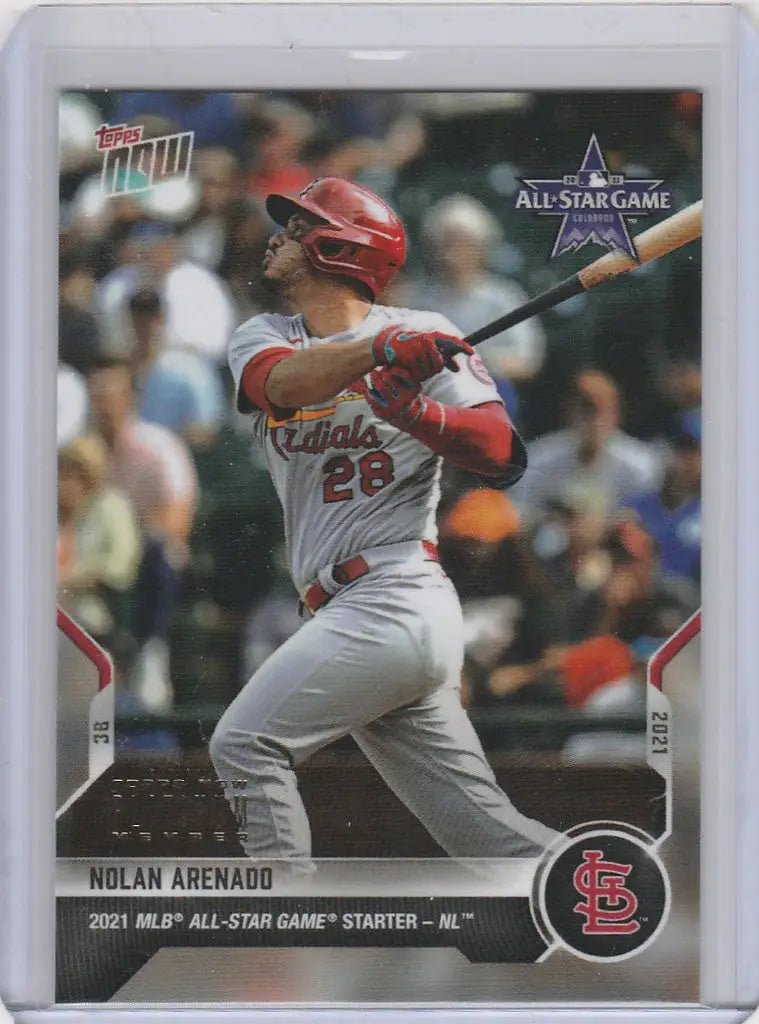 Baseball card of Nolan Arenado swinging bat for St. Louis Cardinals Star Game