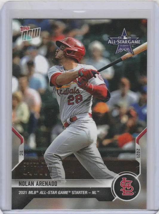 Baseball card of Nolan Arenado swinging bat for St. Louis Cardinals Star Game
