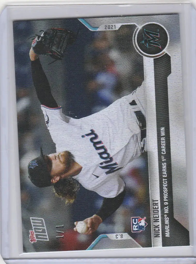 Baseball trading card of Nick Neidert Miami Marlins in Platinum Rainbow Foil style