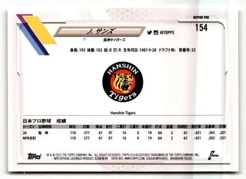 2021 Topps NPB #154 Jerry Sands NRMT-MT ID:50589 - Baseball Card Single