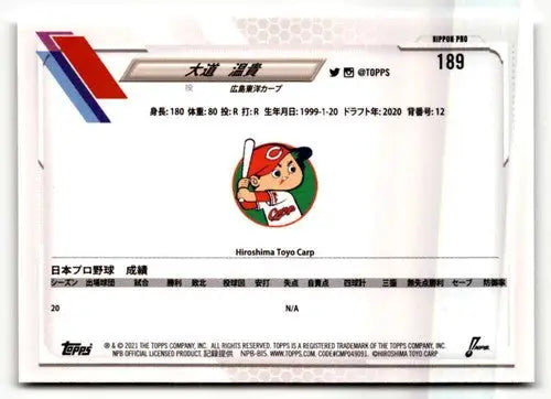 2021 Topps NPB #189 Haruki Ohmichi NRMT-MT ID:50585 - Baseball Card Single