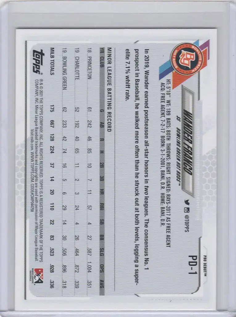 2021 Topps Pro Debut #PD-1 Wander Franco Tampa Bay Rays