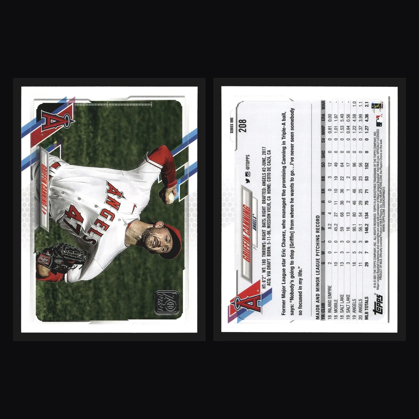 2021 Topps Series 1 Griffin Canning #208 Los Angeles Angels - Baseball Card Single