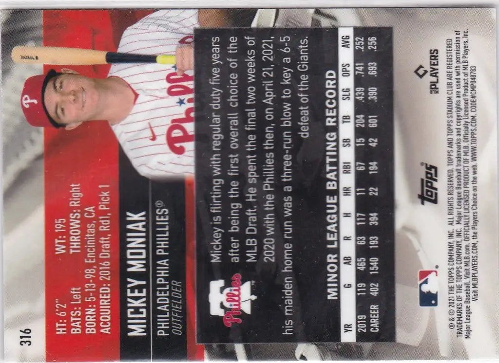 2021 Topps Stadium Club Chrome #316 Mickey Moniak RC Philadelphia Phillies