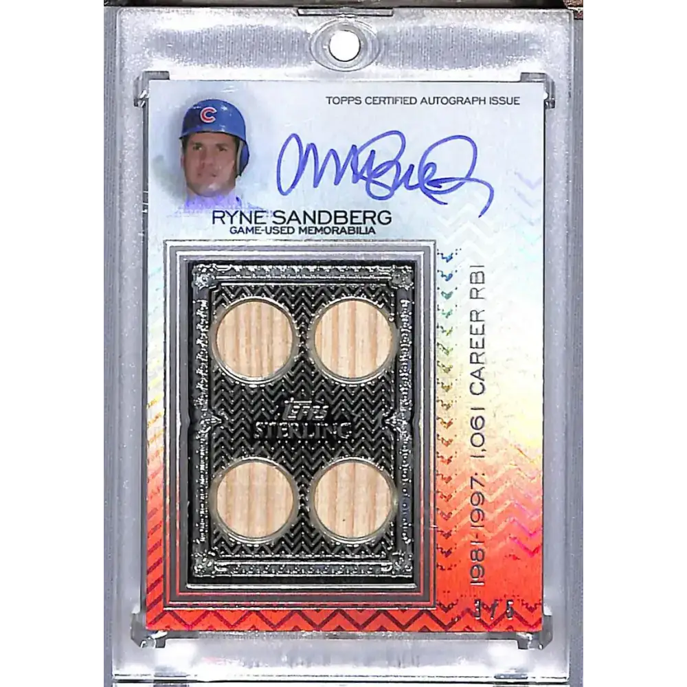 2021 Topps Sterling Swings Relics Red #SWAR-RS Ryne Sandberg NM-MT MEM Auto 3/5 Chicago Cubs Baseball Card - Baseball