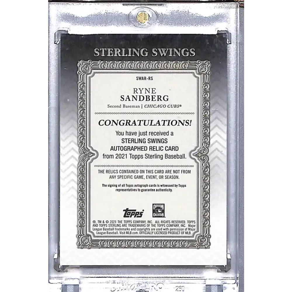 2021 Topps Sterling Swings Relics Red #SWAR-RS Ryne Sandberg NM-MT MEM Auto 3/5 Chicago Cubs Baseball Card - Baseball