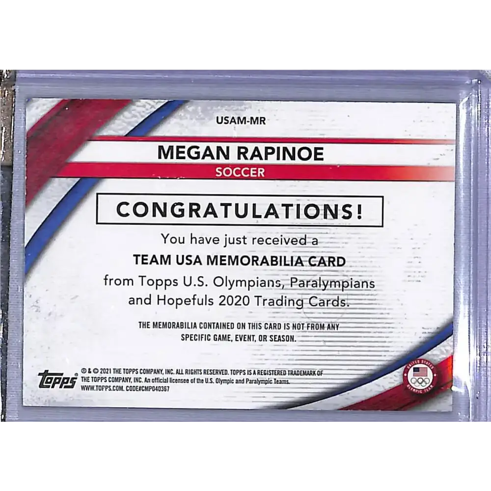 2021 Topps Team USA Memorabilia Pieces #USAM-MR Megan Rapinoe NM-MT MEM Soccer Card - Soccer Card Single