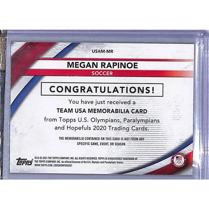 2021 Topps Team USA Memorabilia Pieces #USAM-MR Megan Rapinoe NM-MT MEM Soccer Card - Soccer Card Single