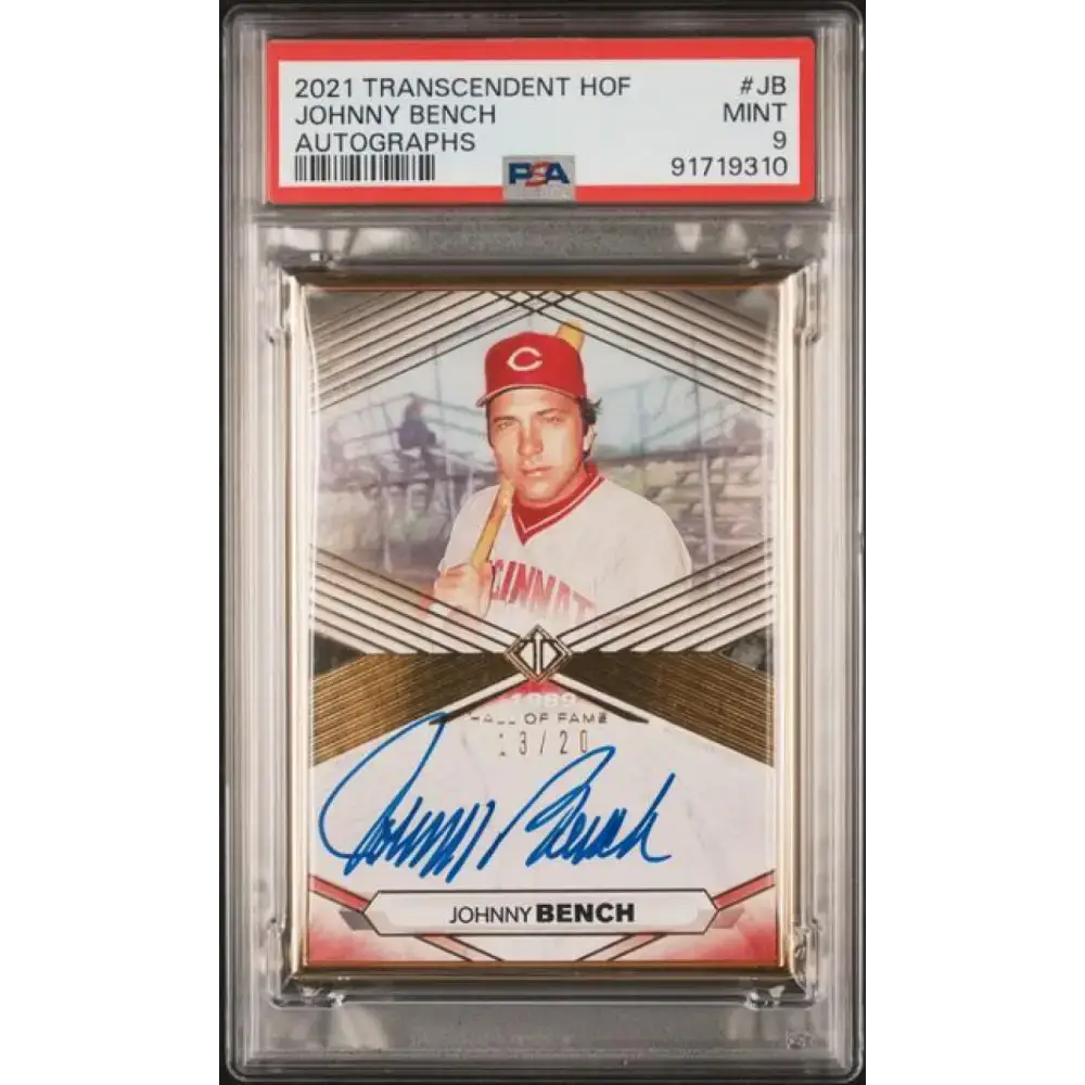 2021 Topps Transcendent MLB Hall of Fame #THOF-JB Johnny Bench PSA 9 MINT Auto 13/20 Cincinnati Reds Baseball Card