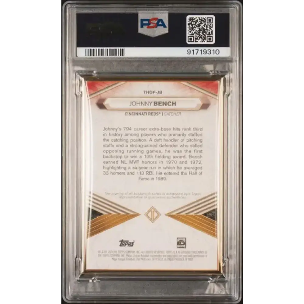2021 Topps Transcendent MLB Hall of Fame #THOF-JB Johnny Bench PSA 9 MINT Auto 13/20 Cincinnati Reds Baseball Card