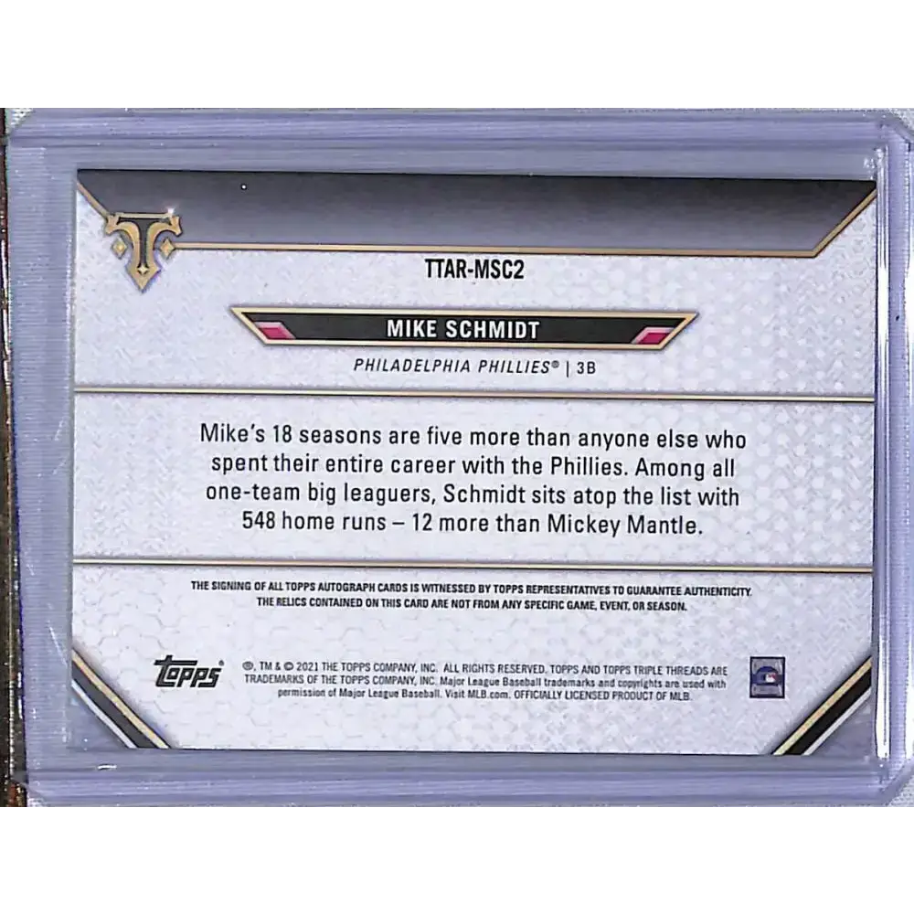 2021 Topps Triple Threads Relics Amethyst #TTAR-MSC2 Mike Schmidt NM-MT MEM Auto 11/18 Philadelphia Phillies - Baseball