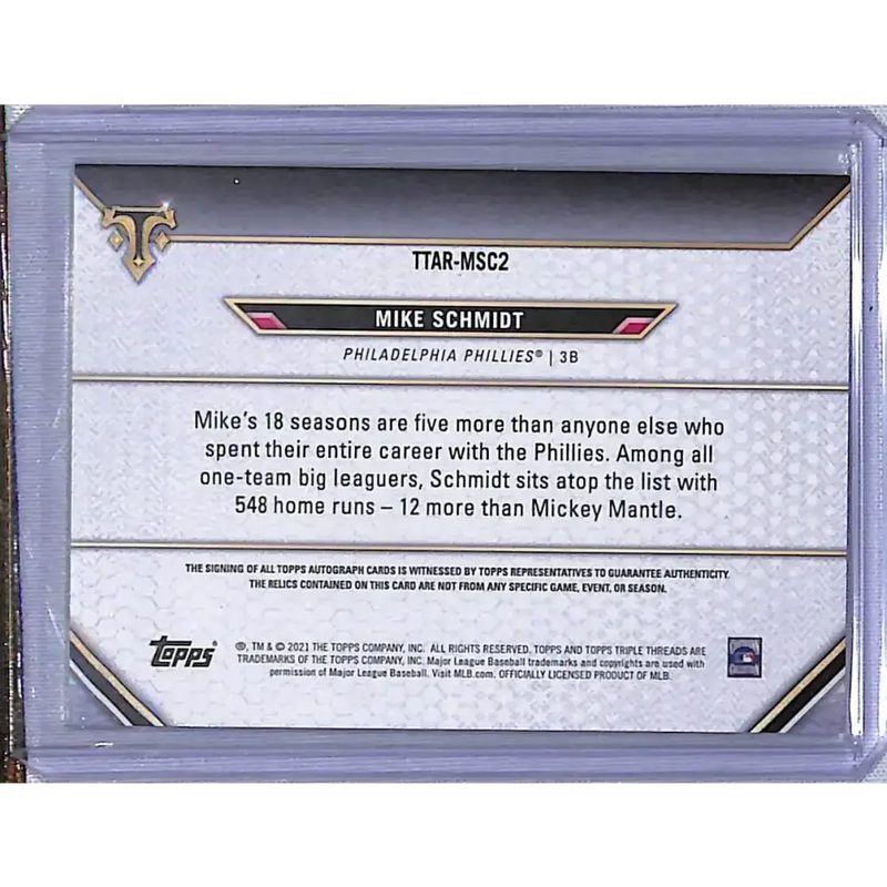 2021 Topps Triple Threads Relics Amethyst #TTAR-MSC2 Mike Schmidt NM-MT MEM Auto 11/18 Philadelphia Phillies - Baseball