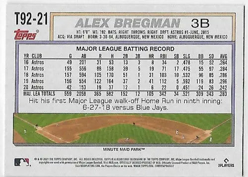 2021 Topps Update 1992 Topps Redux #T92-21 Alex Bregman NM-MT Astros - Baseball Card Single