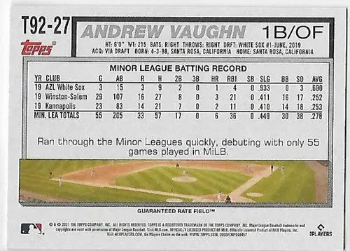 2021 Topps Update 1992 Topps Redux #T92-27 Andrew Vaughn NM-MT White Sox - Baseball Card Single