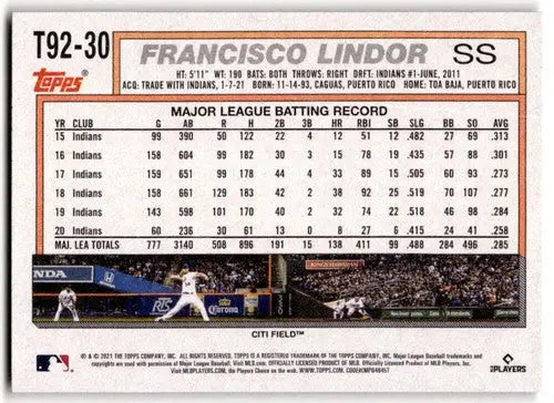 2021 Topps Update Francisco Lindor baseball card showcasing original gloss NM-MT Mets