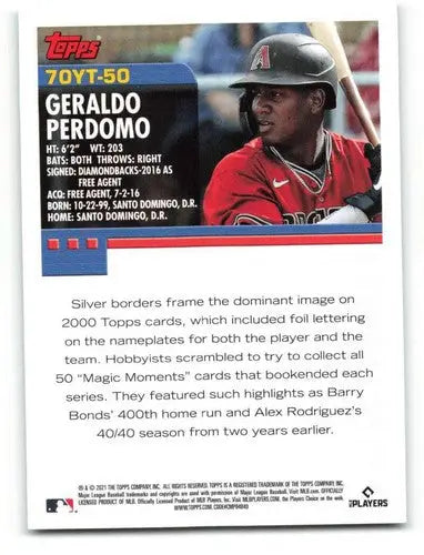 Geraldo Perdomo baseball card from 2021 Topps Update 70 Years of Topps Dynasty