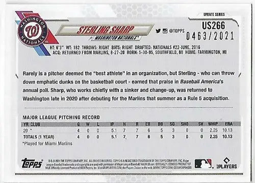 Sterling Sharp baseball card from 2021 Topps Update with original gloss, NM-MT rarity