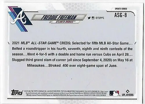2021 Topps Update MLB All-Stars #ASG-8 Freddie Freeman NM-MT Braves - Baseball Card Single