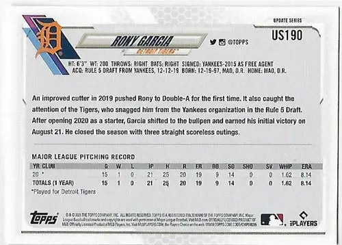 2021 Topps Update Rainbow Foil #US190 Rony Garcia NM-MT RC Rookie Tigers - Baseball Card Single