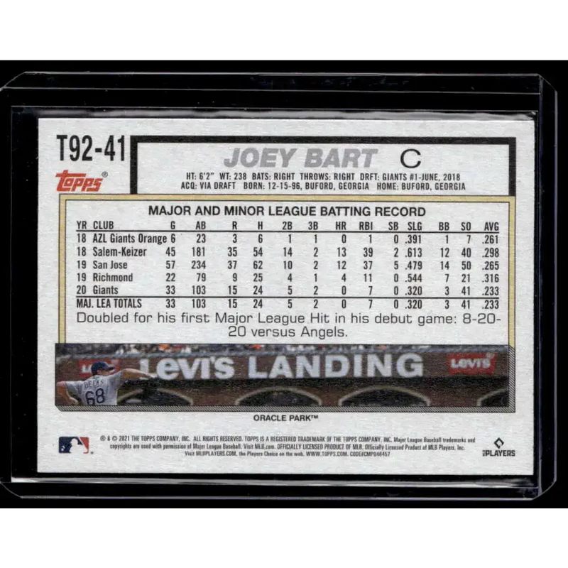 2021 Topps Update #T92-41 Joey Bart 1992 Topps Redux NM-MT - Baseball Card Single