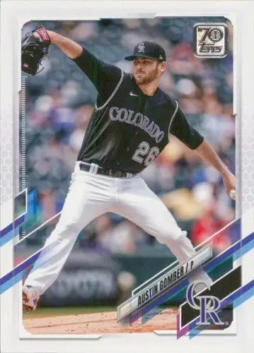 Baseball card featuring Austin Gomber from 2021 Topps Update NM-MT Rockies with original gloss