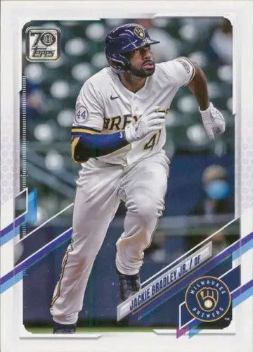2021 Topps Update Jackie Bradley Jr. Brewers baseball card with original gloss, cards typically sell