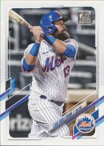 Original gloss 2021 Topps Update US127 Luis Guillorme Mets baseball card featuring Simply Sandoval