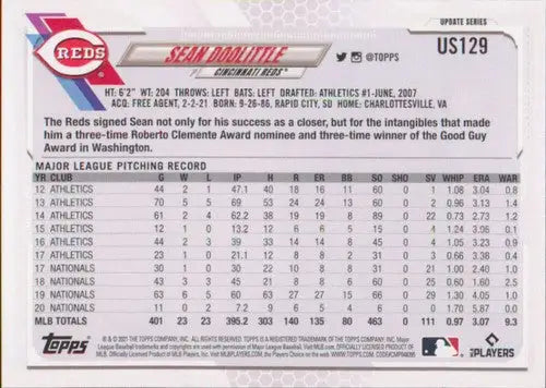 2021 Topps Update #US129 Sean Doolittle NM-MT Reds - Baseball Card Single