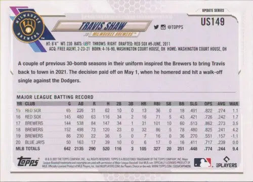 2021 Topps Update #US149 Travis Shaw NM-MT Brewers - Baseball Card Single