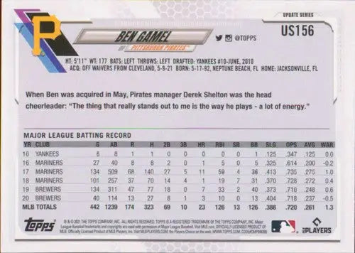 2021 Topps Update #US156 Ben Gamel NM-MT Pirates - Baseball Card Single