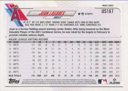 2021 Topps Update #US167 Juan Lagares NM-MT Angels - Baseball Card Single