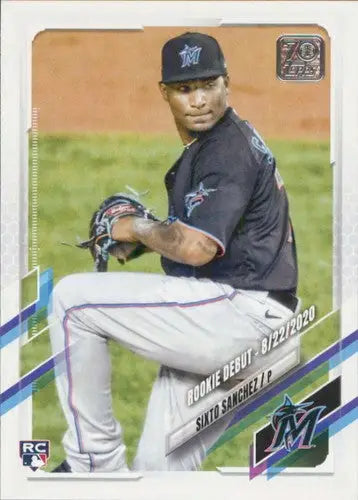 2021 Topps Update Sixto Sanchez baseball card with original gloss, Marlins rookie debut
