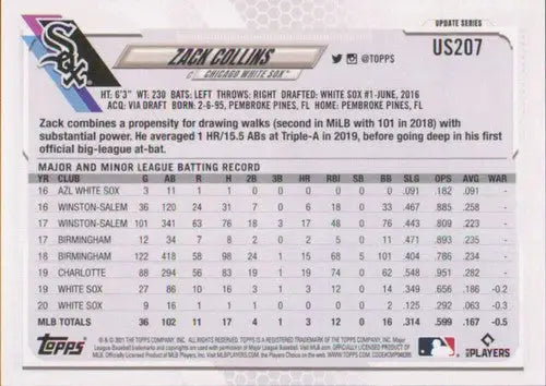 2021 Topps Update #US207 Zack Collins NM-MT White Sox - Baseball Card Single