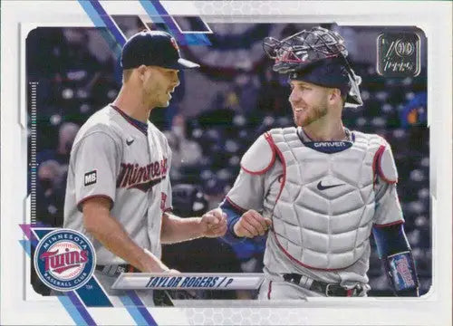 Baseball card featuring Taylor Rogers and Mitch Garver from 2021 Topps Update US215