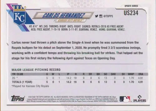 2021 Topps Update #US234 Carlos Hernandez NM-MT RC Rookie Royals - Baseball Card Single