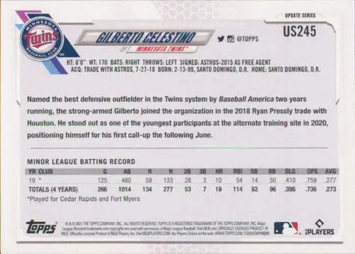 2021 Topps Update #US245 Gilberto Celestino NM-MT RC Rookie Twins - Baseball Card Single