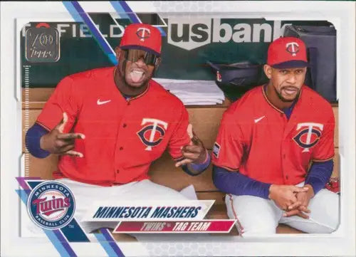 2021 Topps Update baseball card featuring Byron Buxton and Miguel Sano Twins sports cards
