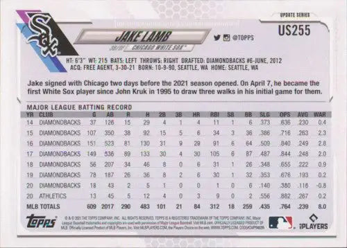 2021 Topps Update Jake Lamb baseball card featuring original gloss and sports cards