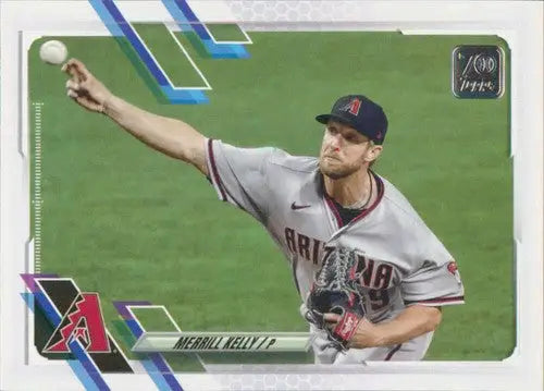 Baseball card of Merrill Kelly from 2021 Topps Update with original gloss, Diamondbacks