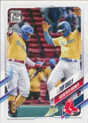 Baseball card featuring two players from 2021 Topps Update with original gloss sports cards