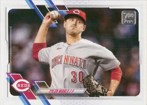 2021 Topps Update Tyler Mahle baseball card with original gloss from Reds memorabilia