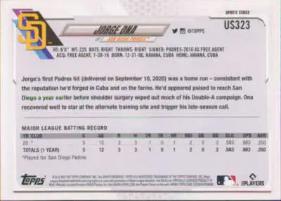 2021 Topps Update #US323 Jorge Ona NM-MT RC Rookie Padres - Baseball Card Single